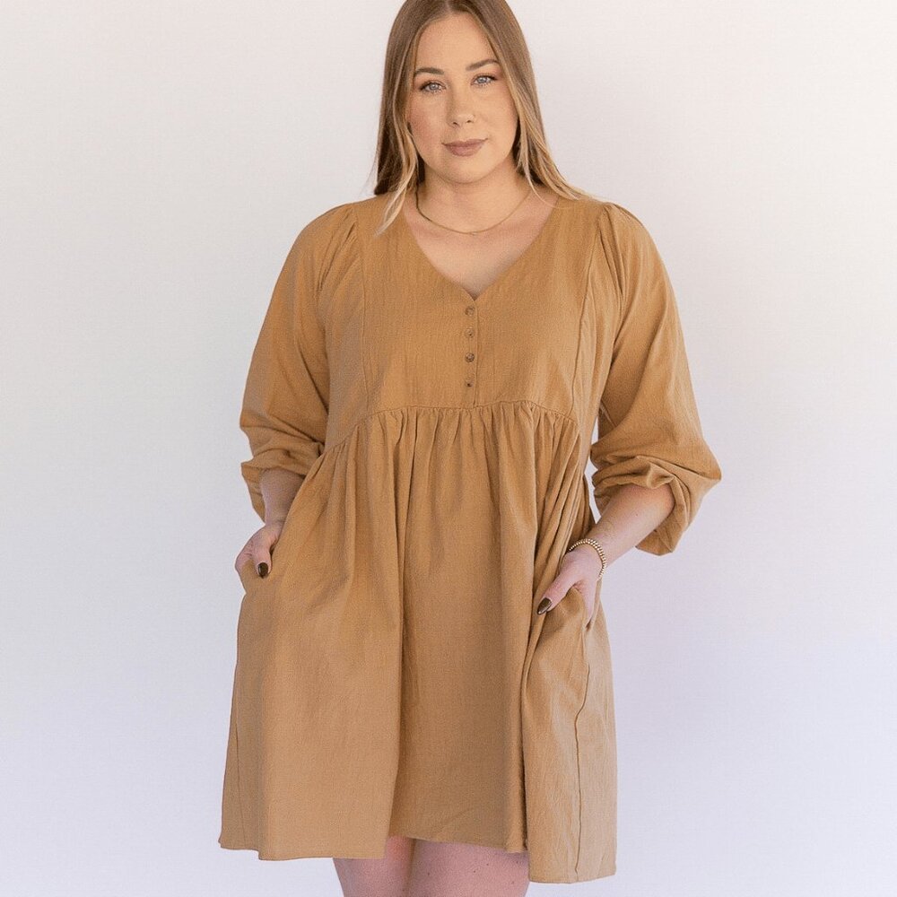 Linen Smock Dress - Camel